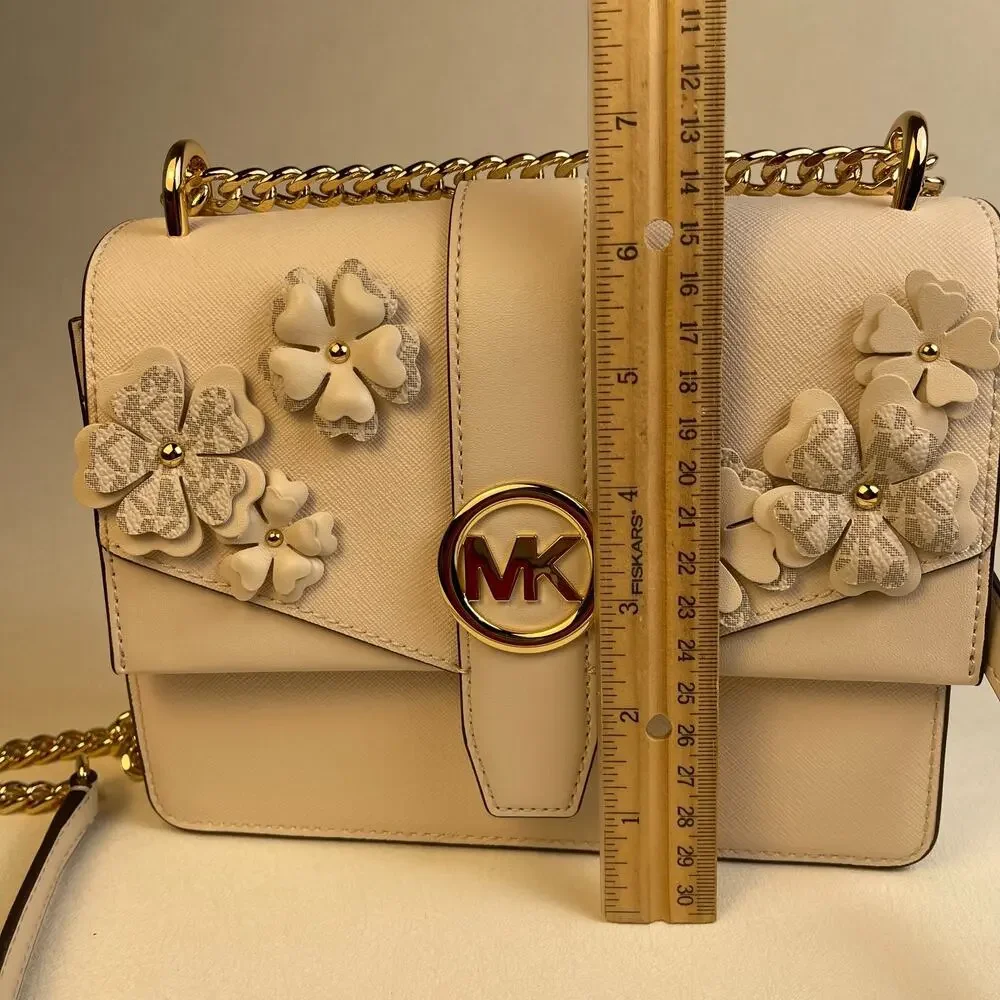 Michael Kors Greenwich Small Floral Applique Flap Crossbody Cream NWT $458